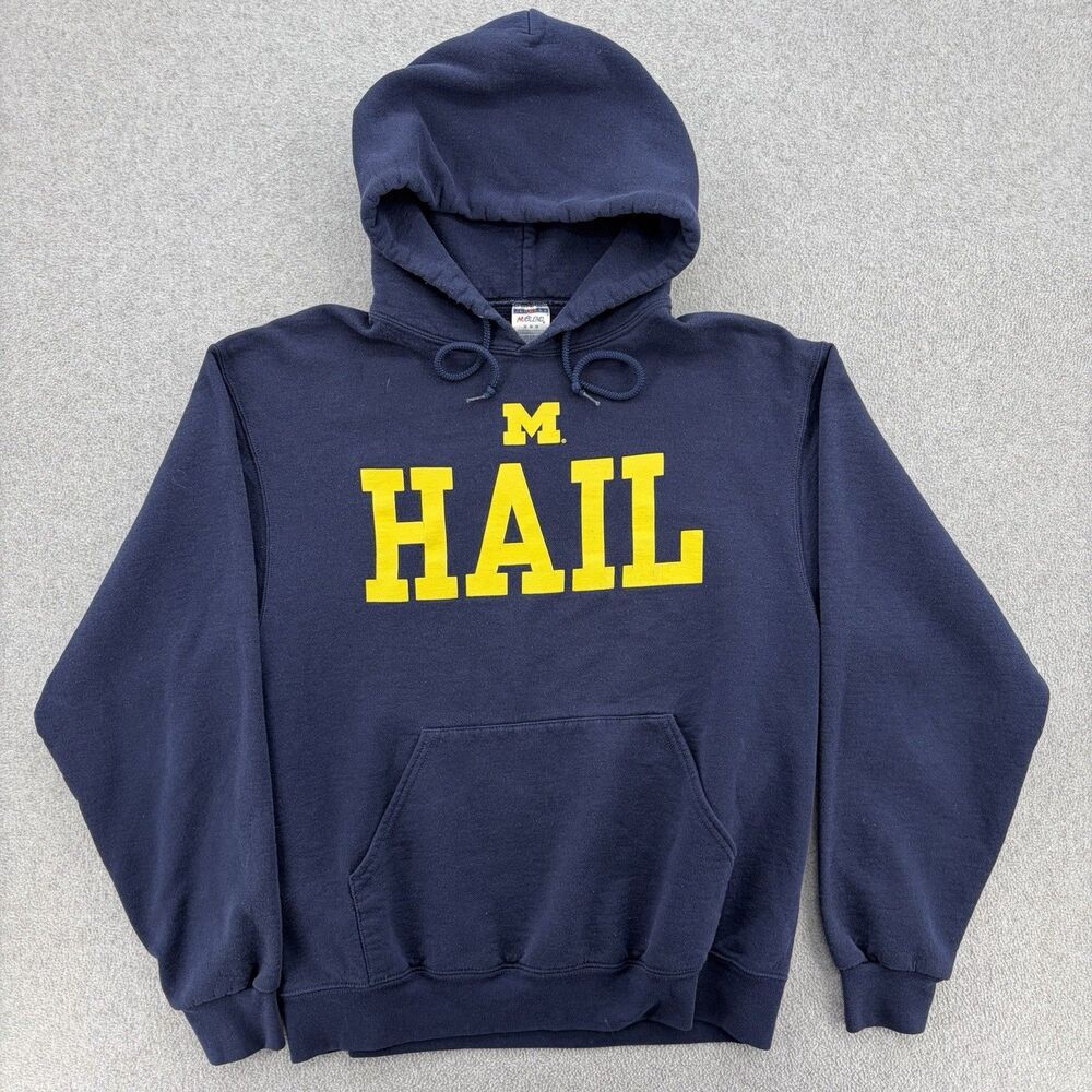 Vintage Michigan Wolverines Hail Hoodie Jerzees NuBlend Mens M Navy 90s NCAA
